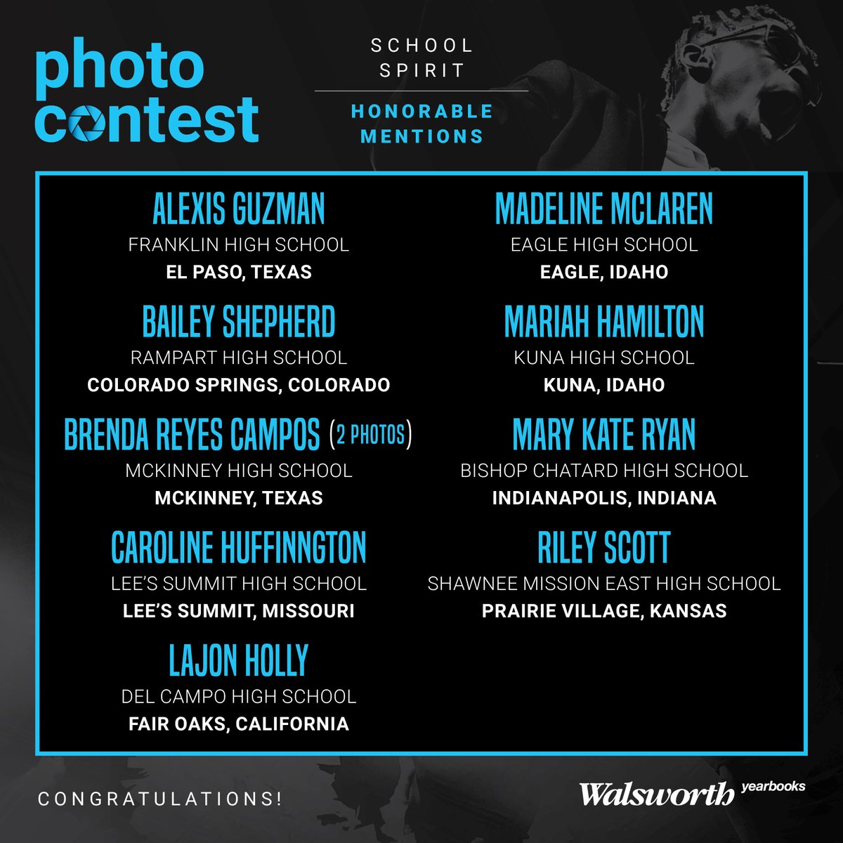 Congratulations to these students for being awarded an Honorable Mention in our 2024 Photo Contest! To see all the award-winning photos, check out our gallery at walsworthyearbooks.com/galleries/2024…. #Walsworth #Yearbooks
