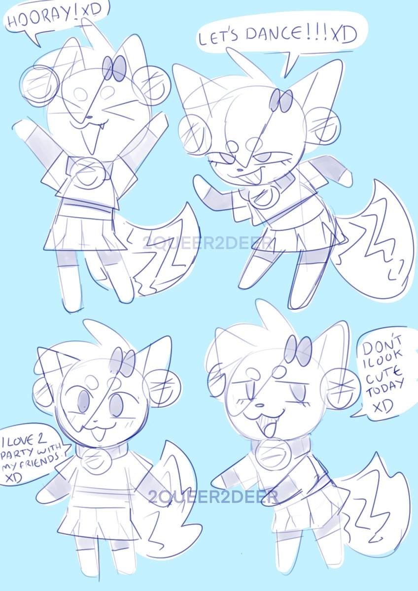 Some doodles of Frost as an animal crossing villager from a few days ago✨
I may clean them up and colour them at some point :D 

#doodle #furryart #originalcharacter #oc #fursona