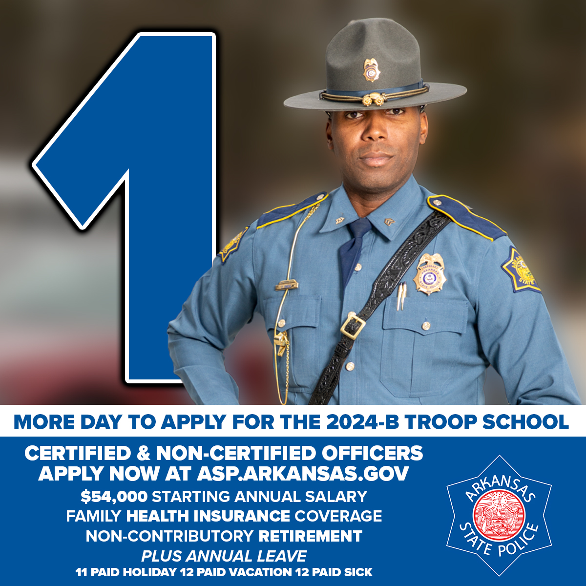 There's ONLY 1 MORE DAY left to apply for Troop School 2024-B! The school, scheduled to begin in October, is open to CERTIFIED AND NON-CERTIFIED applicants. Visit: bit.ly/ASPTroopSchool… for details on the application process. APPLICATION DEADLINE: 04/30/2024 – 11:59 p.m.