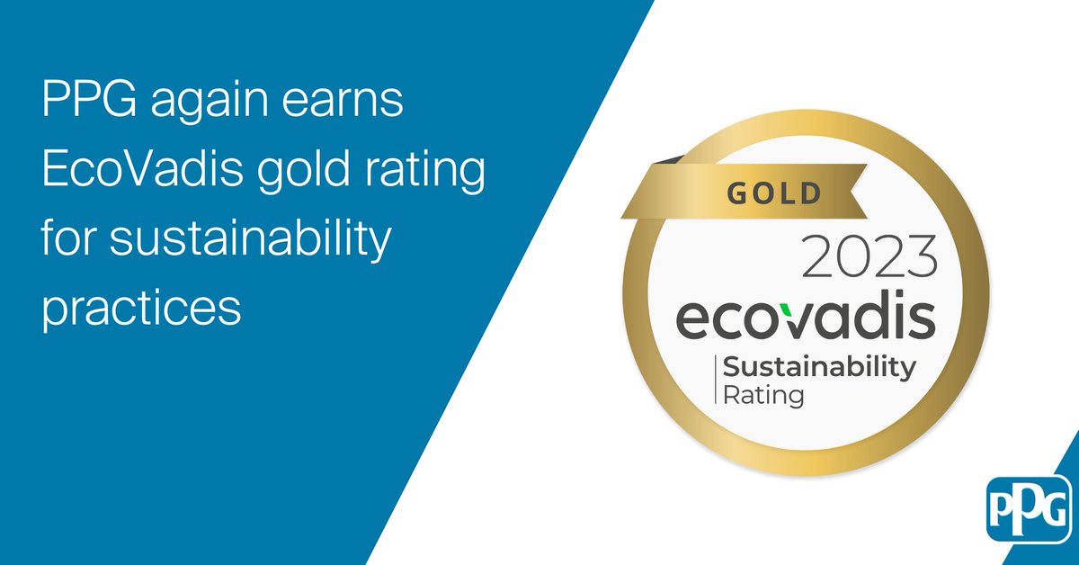 We have earned a gold rating in corporate social responsibility from @EcoVadis, a leading sustainability ratings platform. We earned “advanced” scores in the categories of environment, labor and human rights, and sustainable procurement practices. #ProtectandBeautify #PPGproud