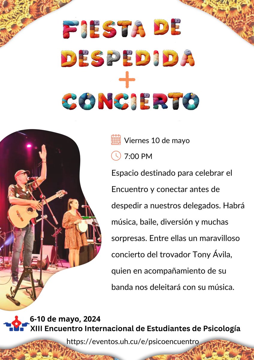 El 10 de mayo tendremos nuestra fiesta de despedida y concierto de Tony Ávila. 🎸🎶 No te lo puedes perder, disfruta junto a nosotros ✨ Esta es parte de su música t.me/tonyavila_y_su…