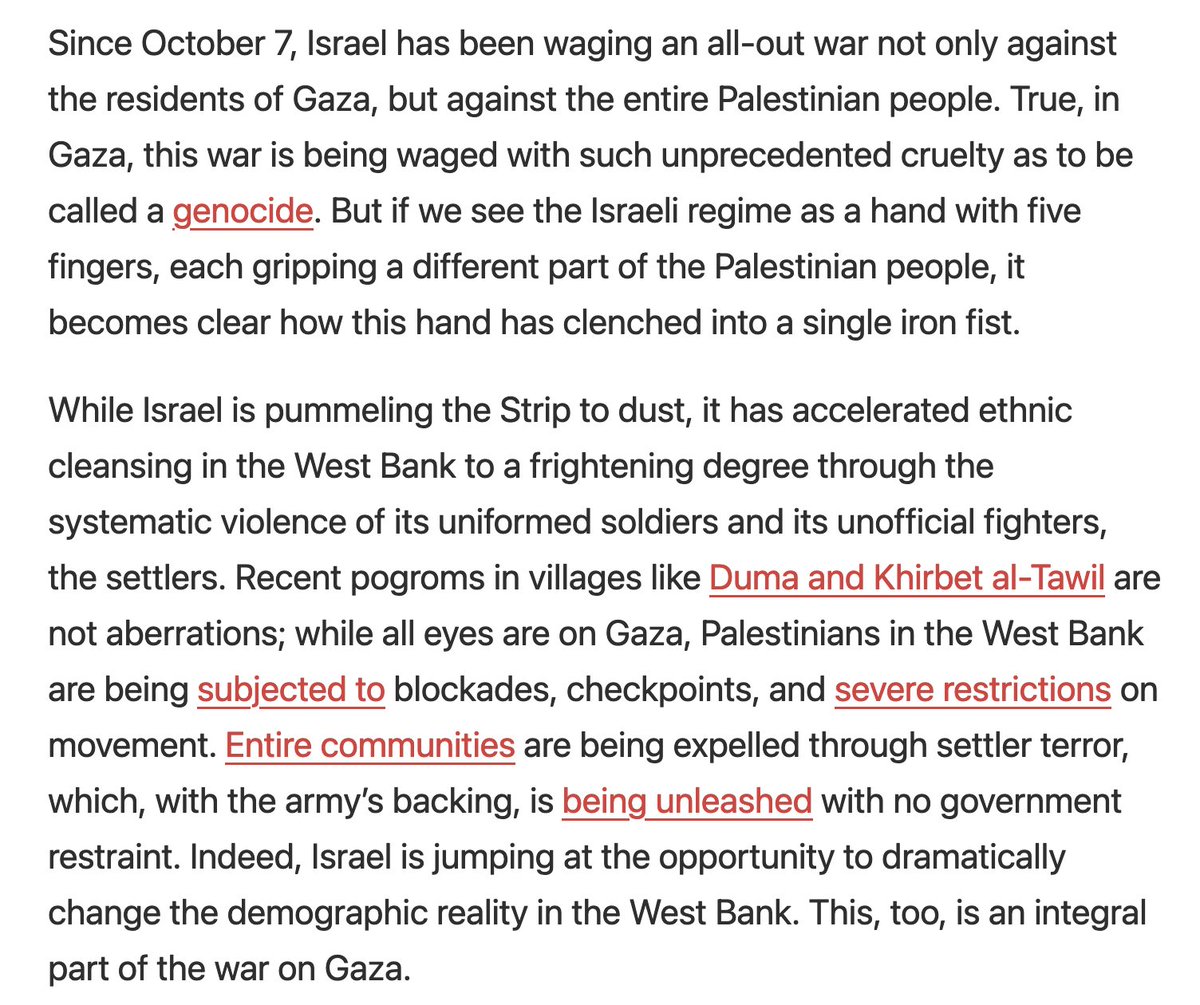 From the brilliant @NoyOrly - From the river to the sea, Israel is waging the same war -- The Gaza assault cannot be understood separately from Israel’s divide-and-conquer strategy against Palestinians in Jenin, Jerusalem, and Nazareth.