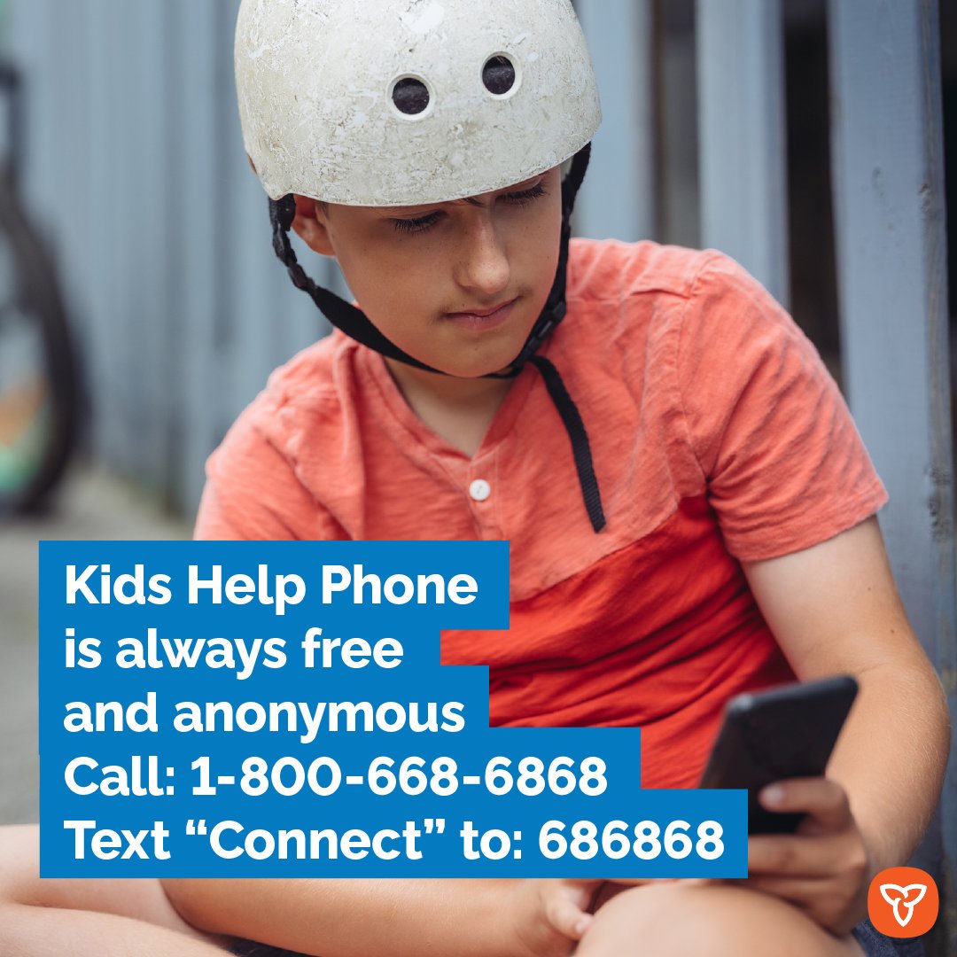 Children and youth who need someone to talk to can speak confidentially with trained counsellors about any issue. @KidsHelpPhone counsellors can be reached 24/7 at 1-800-668-6868 or by texting CONNECT to 686868.