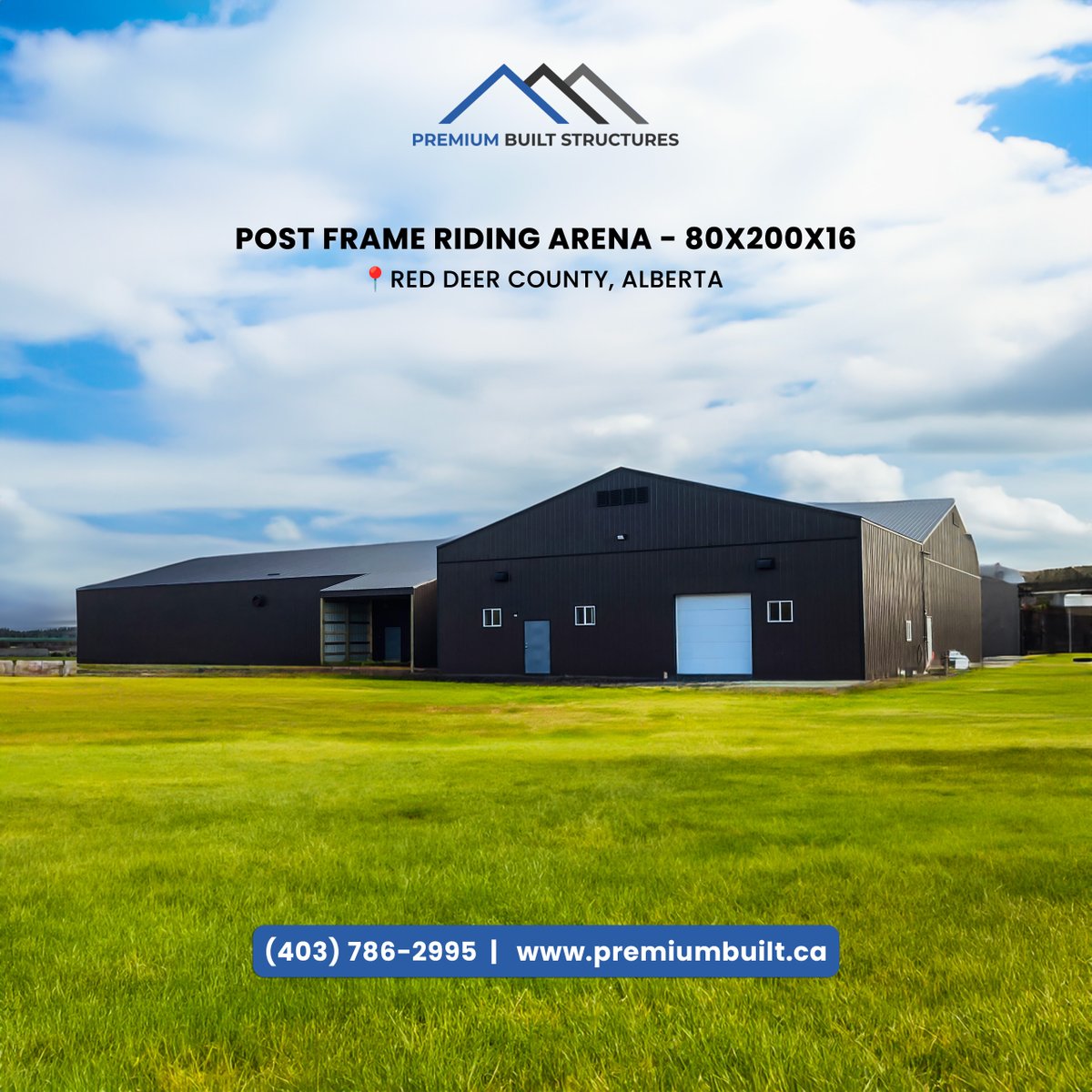 Check out this massive 80x200x16 riding arena with an additional 62x46x12 area that we built in Red Deer County, Alberta!  It has plenty of space and features needed for horse lovers to ride in comfort year-round.

#RidingArena #PostFrameBuilding #RedDeerCounty