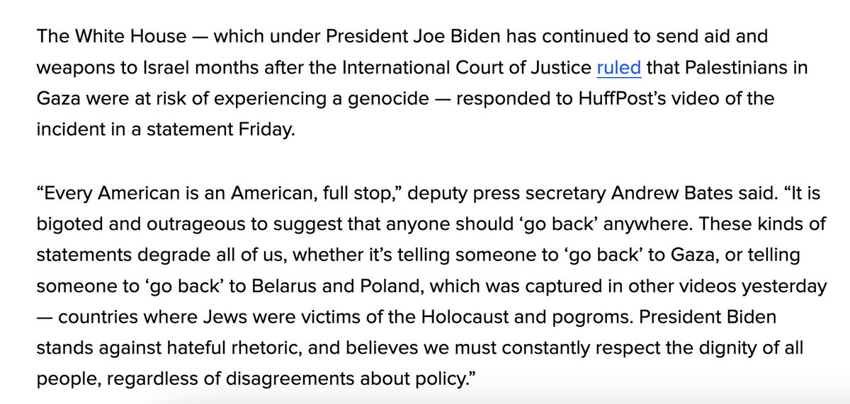 New: The White House has issued a statement in response to this @HuffPost video of pro-Israel demonstrators chanting 'go to Gaza!' at Columbia students huffpost.com/entry/columbia…