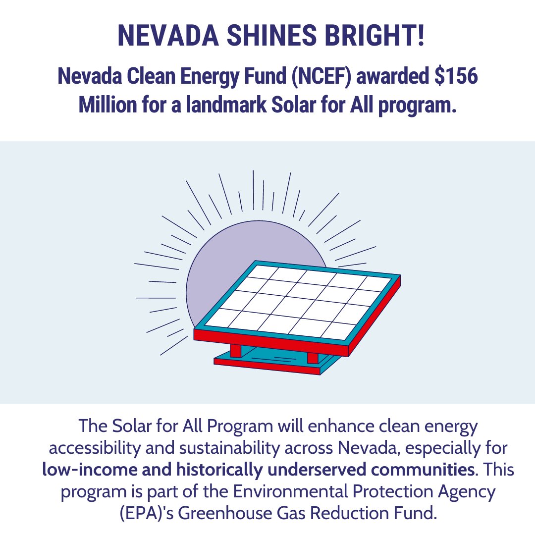 The wellbeing of our economy depends on our wellbeing. Thanks to a $156M award from @EPA, @NevadaCEF will help more low- and moderate-income households save money on power bills while benefiting from pollution-free energy! loom.ly/JRnVhYM