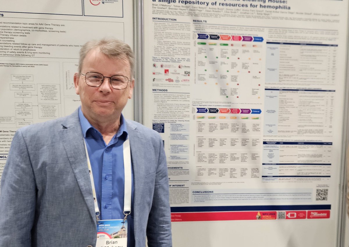 My poster at #WFHCongress2024 on a clearinghouse for materials produced by national and international patient organisations and others including ISTHand ASCGT. Curated by a group of PWH. Over 50 documents currently and will be updated regularly
