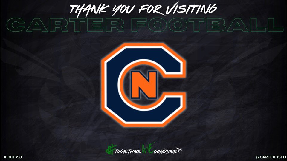 Big shoutout to @CoachAIngram @cnfootball for stopping by @CarterHSFB this afternoon! #GoHornets🟢⚪️ #Exit398 #TalonsUp🟠🔵