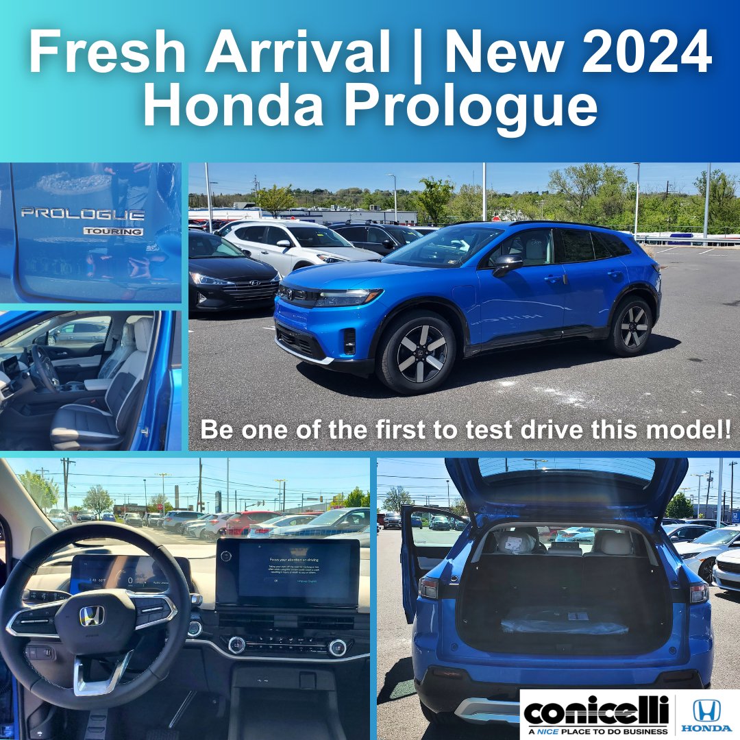 🚗✨ Meet the all-new 2024 Honda Prologue. Just arrived at Conicelli Honda! Swing by this weekend for an exclusive test drive! 🌟 Don’t miss out call 1-888-CONICELLI now to be one of the first behind the wheel! #HondaPrologue #ConicelliHonda