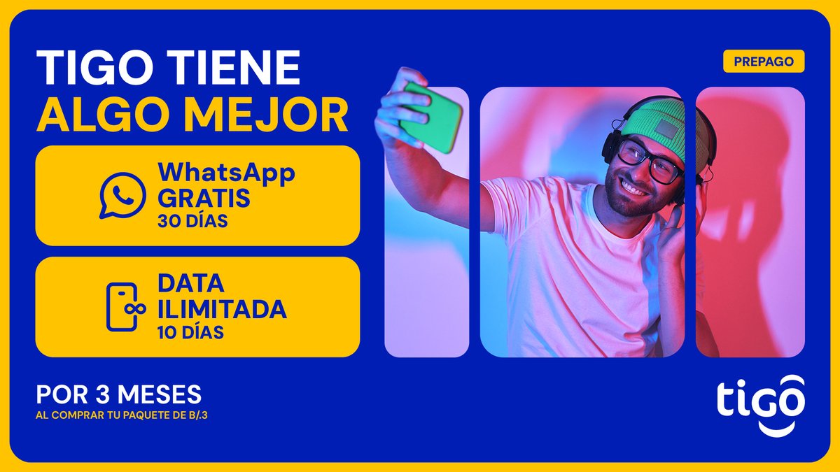 Cámbiate a TIGO y recibe 30 DÍAS DE WHATSAPP GRATIS ＋ 10 DÍAS DE DATA ILIMITADA por 3 MESES con tu paquete de B/.3. ⁣⁣#TranquiEstamosConTIGO