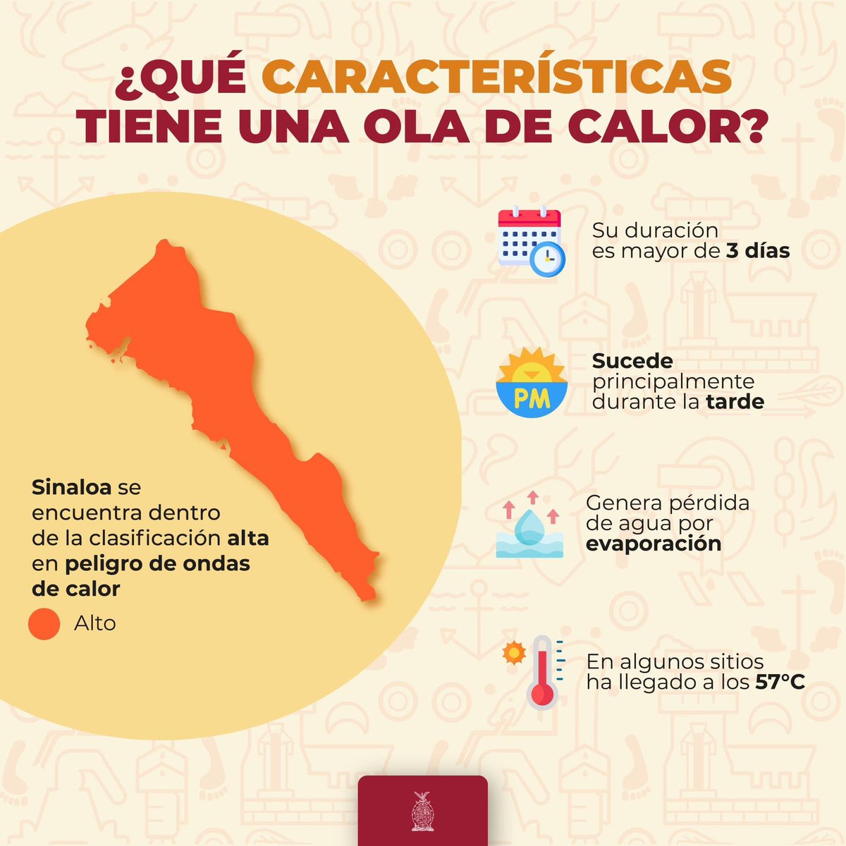 Te compartimos algunas características que tiene una ola de calor. Recuerda que ante altas temperaturas es primordial prevenir la #deshidratación. ☀️🥵 #QueElCalorNoTeGolpee