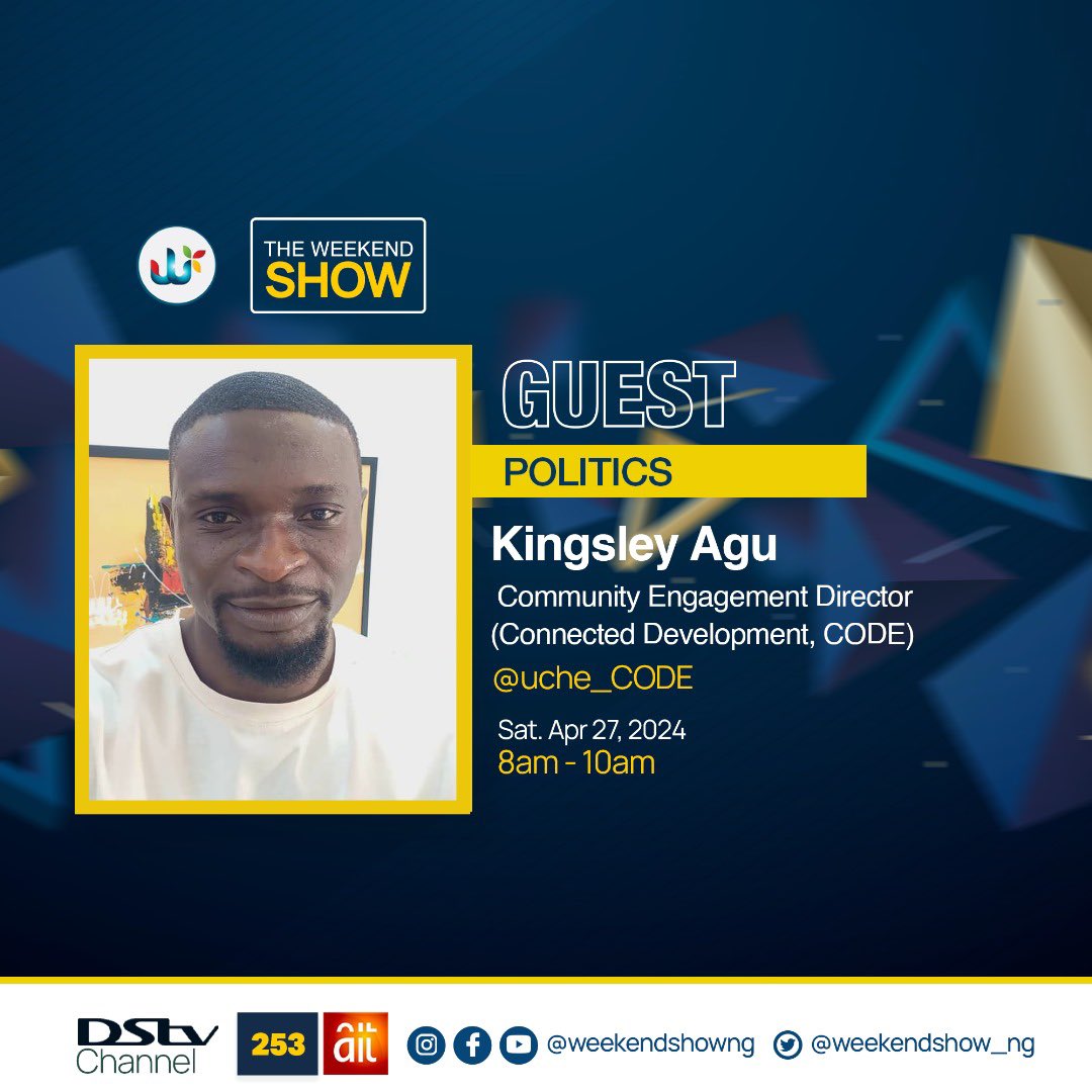 What are some of the implications of Nigeria's Anti-Corruption war on development? 🤔 8am tomorrow, join @Connected_dev’s Director of Community Engagement Kingsley Agu @UcheCODE on @WeekendShow_Ng AIT Channel 253 on DSTV for an insightful conversation