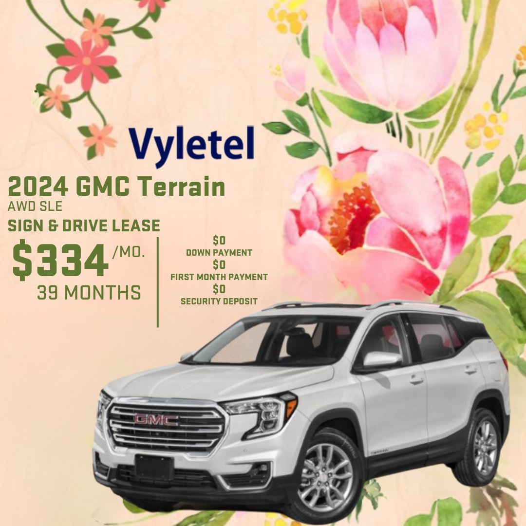💸 SIGN & DRIVE LEASE on a 2024 GMC Terrain AWD SLE from Vyletel Buick GMC for $334 per month for 39 months with $0 Down Payment, $0 First Month Payment, AND $0 Security Deposit! 💨

🔗 rpb.li/S75n

#VyletelBuickGMC #GMCTerrain #SterlingHeights #SterlingHeightsDealer