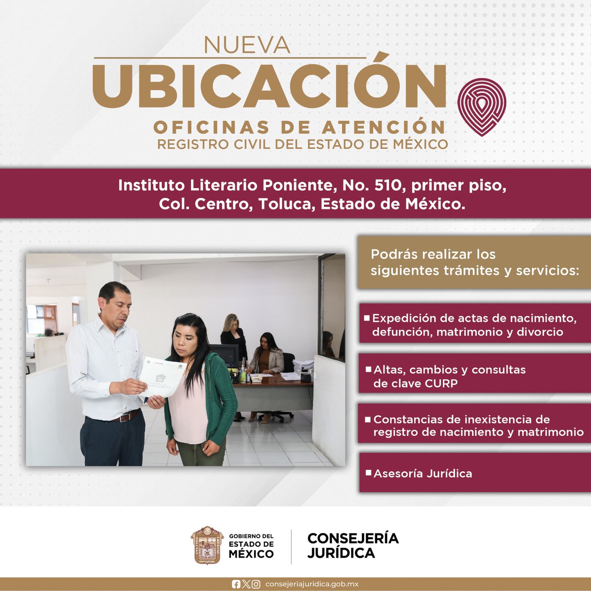 La Dirección General del Registro Civil del Estado de México contará con una nueva oficina de #AtenciónAlPúblico en Toluca, podrás tramitar tus copias certificadas de #ActasDeNacimiento o matrimonio, acuerdos de aclaración y complementación, asesoría jurídica, entre otras.