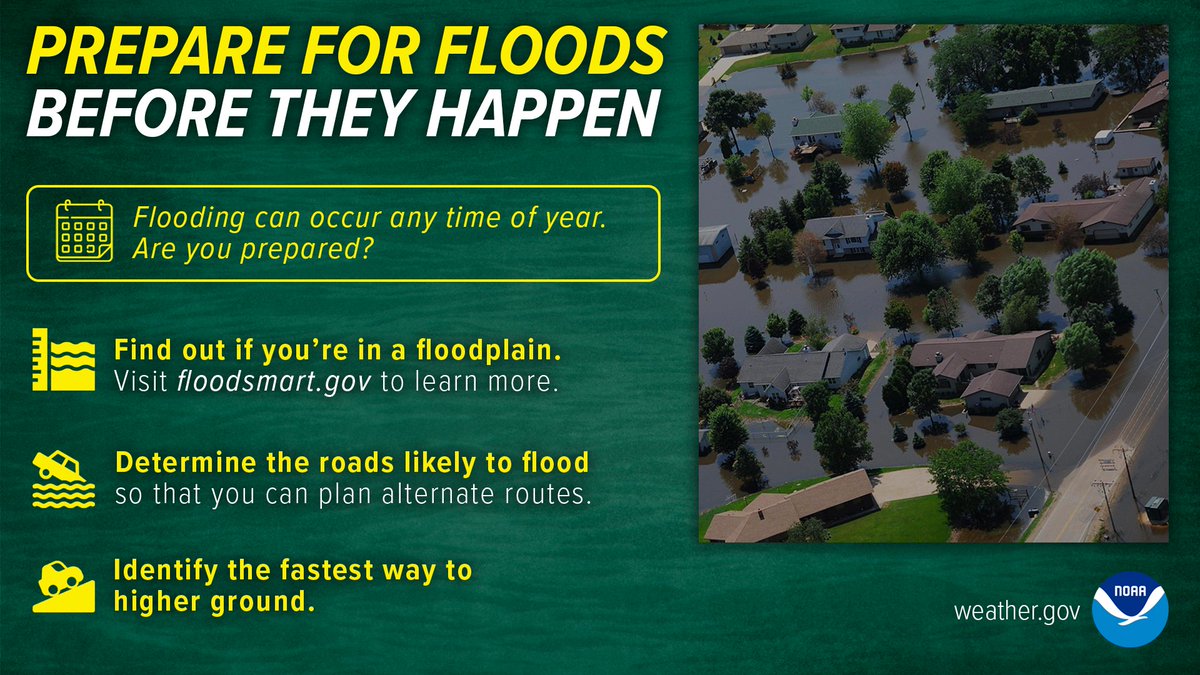 Flooding can occur during any time of the year, so it’s always best to be prepared! To learn more about flooding and how you can prepare before it happens, visit weather.gov/safety/flood #WeatherReady