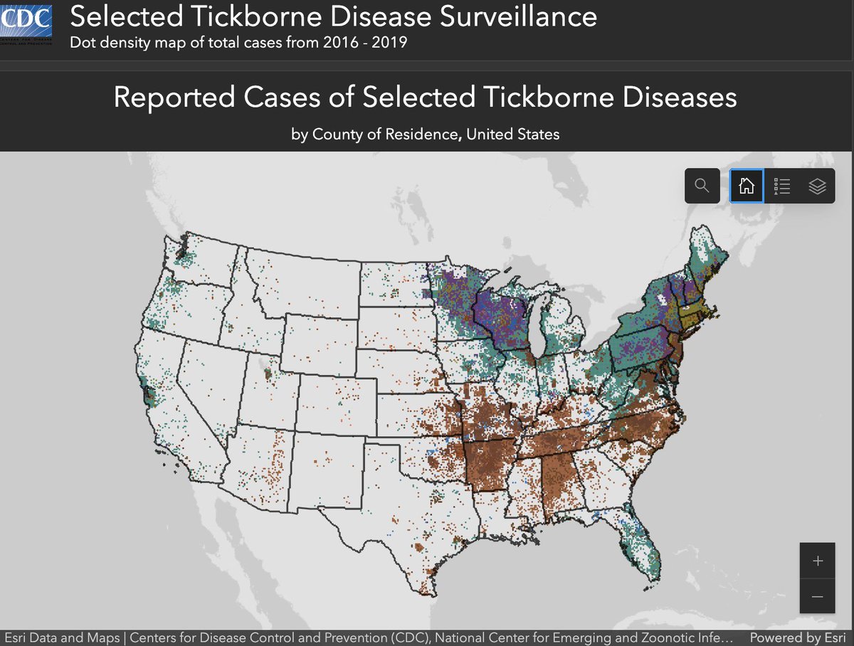 Reported Cases of Selected Tickborne Diseases 
美國東部的tick真的好可怕啊。cdc.gov/ticks/data-sum…