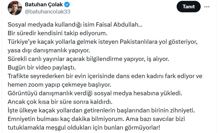 Faisal Abdullah an itibariyle tutuklandı.
Türkiye Cumhuriyeti vatandaşlığı aldığı için tutuklu olarak yargılanacak.
Evindeyken videosu çekilen Hanımefendiyle de dün akşamdan beri iletişim halindeyiz. 
İzinsiz çekilen videosunu da tüm platformlardan kaldırdık.
Şahıs sadece "Özel