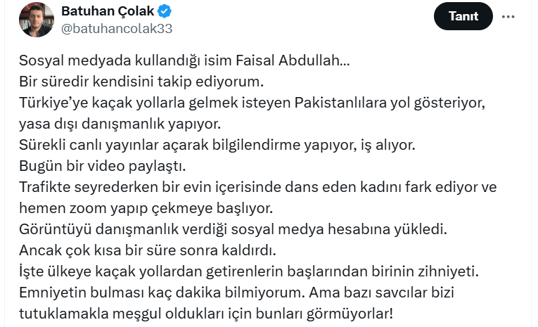 Faisal Abdullah an itibariyle tutuklandı. Türkiye Cumhuriyeti vatandaşlığı aldığı için tutuklu olarak yargılanacak. Evindeyken videosu çekilen Hanımefendiyle de dün akşamdan beri iletişim halindeyiz. İzinsiz çekilen videosunu da tüm platformlardan kaldırdık. Şahıs sadece 'Özel…