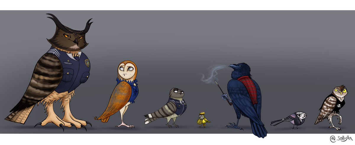 Bird character lineup #characterdesign #owlart #birdart #characterart #animalcharacter #myart #ArtistsOfTwitter