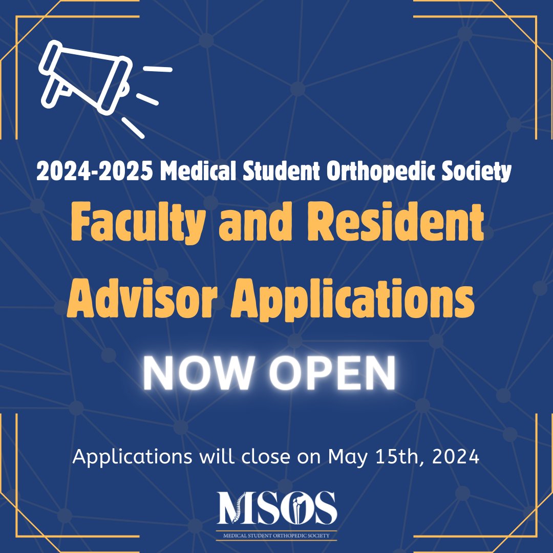 🚨Applications for the 2024-2025 MSOS Faculty Advisors are NOW OPEN🚨

MSOS is seeking passionate orthopedic surgery residents, fellows, and attendings to serve as faculty advisors for our committees. 🦴🩻🩺

If you have a drive for mentoring medical students, please visit