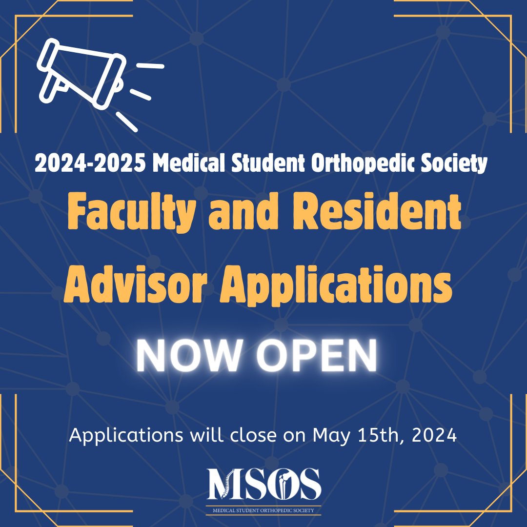 🚨Applications for the 2024-2025 MSOS Faculty Advisors are NOW OPEN🚨 MSOS is seeking passionate orthopedic surgery residents, fellows, and attendings to serve as faculty advisors for our committees. 🦴🩻🩺 If you have a drive for mentoring medical students, please visit…