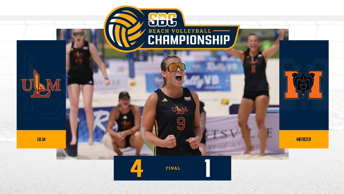 𝗨𝗟𝗠 𝗠𝗢𝗩𝗘𝗦 𝗢𝗡.

No. 7 seed @ULM_BeachVB continues its #SunBeltBVB Championship run with its second win of the day after eliminating No. 5 seed @MercerBeachVB, 4-1. The Warhawks will face No. 2 seed UNCW at 4:30 PM. ☀️🏖️🏐