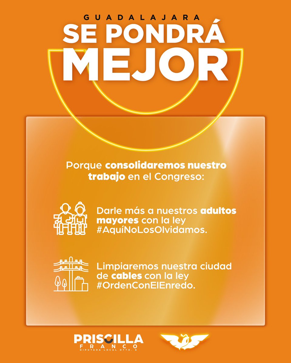 Guadalajara #SePondráMejor porque seguiremos con nuestra lucha de eliminar el caos y el peligro de cables en la ciudad, además buscaremos más apoyos reales para nuestras personas adultas mayores.