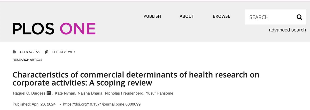 Excited to share our new @PLOSONE review on the characteristics of commercial det of health lit describing corporate activities. Findings suggest need for @CDOH attn to LMICs and emerging industries. Co-auth: Nyhan, Dharia, Freudenberg, @RansomeYusuf journals.plos.org/plosone/articl…