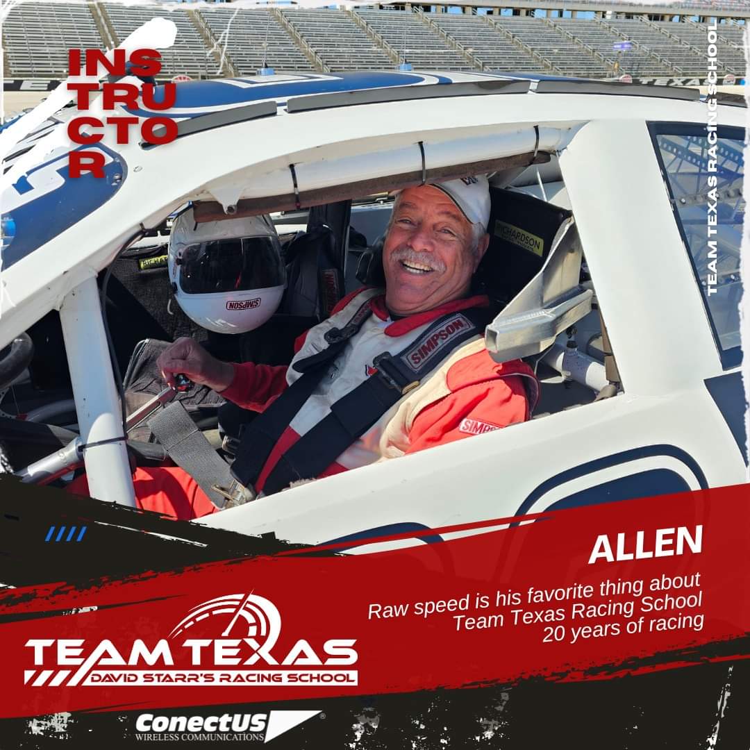 ⭐️Instructor Spotlight!! ⭐️ 🏎Today we shine a bright light on the Allenator!! Allen Bradley has been racing for 20 years!! He's spent many amazing years showing our clients the best time around the Texas Motor Speedway. He loves the raw speed of racing with Team Texas!
