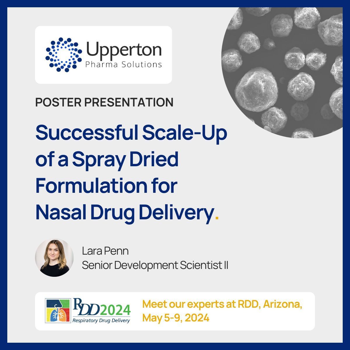 2 weeks to go until #RDD2024 in Arizona. Are you going? Our team will be exhibiting and presenting a poster in the 🔶 Orange 'Nasal Spotlight' Knowledge Space - say hello to our experts buff.ly/3w9iibc #CDMO #|Events