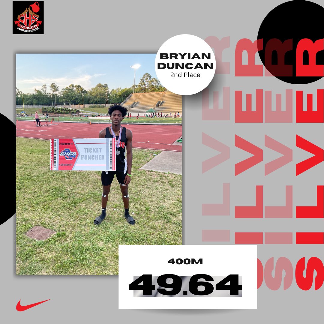 Cairo High School Track & Field (@syrupmakerstf) on Twitter photo Congratulations to Bryian Duncan (<a href="/Bryian_Duncan8/">BryianDuncanjr</a>) for a record-breaking 400m performance in the region final and becoming your 2024 200m 4A Region-1 Champion.
Bryian also finished second in the 100m.
#TicketPunched #Sprints #FreshmanYear Congratulations to Bryian Duncan (<a href="/Bryian_Duncan8/">BryianDuncanjr</a>) for a record-breaking 400m performance in the region final and becoming your 2024 200m 4A Region-1 Champion.
Bryian also finished second in the 100m.
#TicketPunched #Sprints #FreshmanYear