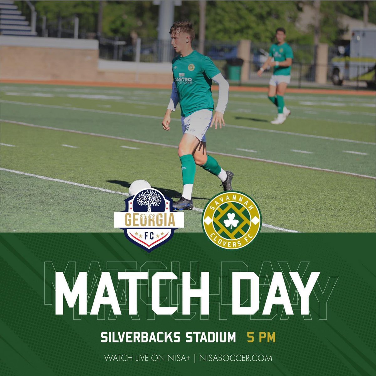 MATCH DAY ☘️

Today we take on Georgia FC in ATL! 
Tune into NISA+ at 5pm EST to watch 📺
#SavannahClovers #nisasoccer