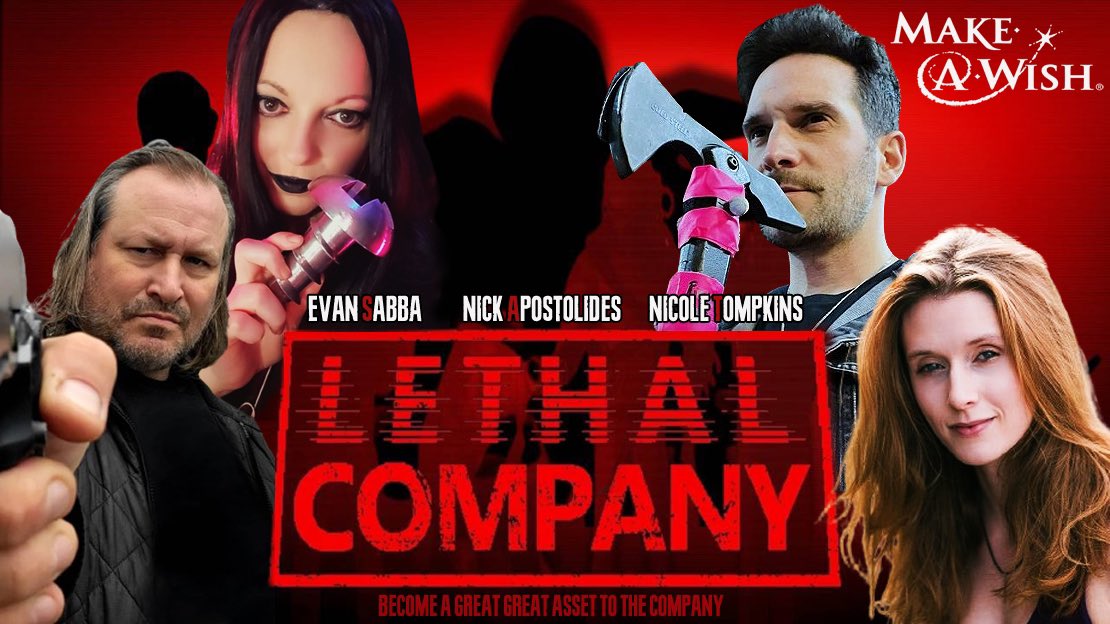Come say hi for our @MakeAWish charity stream!! Some #lethalcompany indeed @NikiLeeTompkins @JenVonLee @EvanSabba Twitch.tv/jenvonlee 2 pm/pst