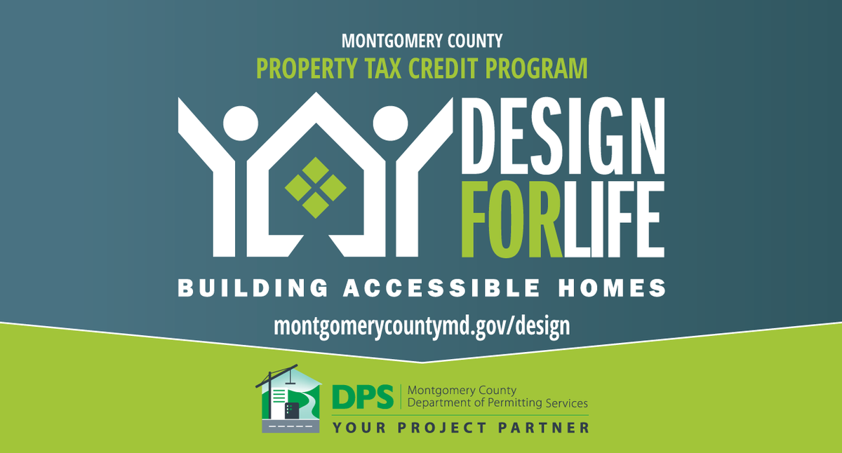 🏡 Visit the Dept. of Permitting Services website to learn about the Design for Life Property Tax Credit Program. 💻➡ow.ly/HVLm50Rpwfy. #MoCoDPS #YourProjectPartner