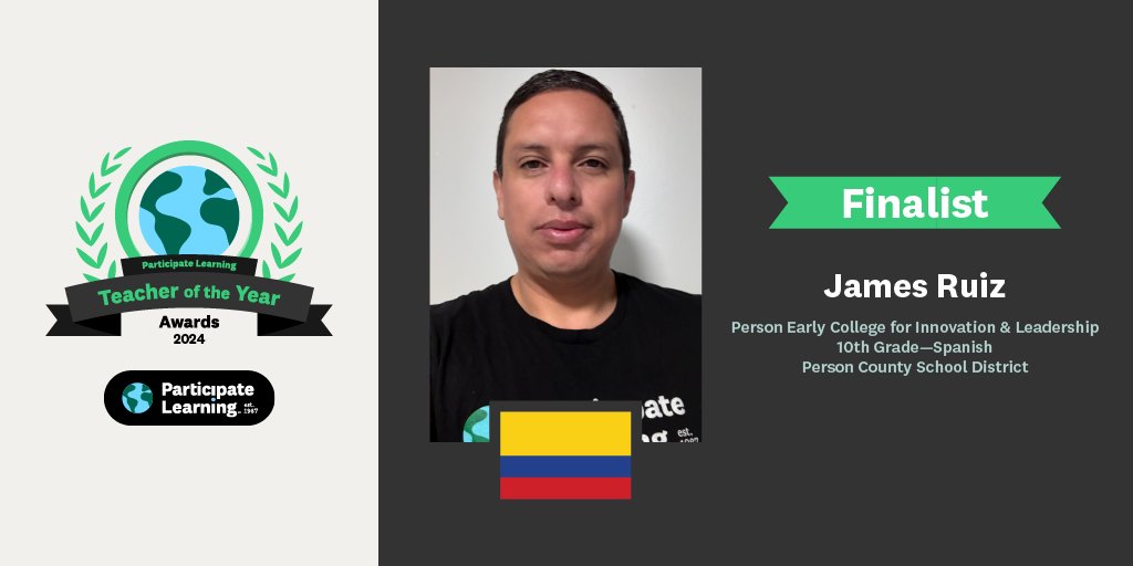 Introducing James R., a 2024 #TeacherOfTheYear finalist bringing #GlobalEd to life! 🌍 At Person Early College for Innovation & Leadership, he utilizes gamification, virtual exchanges, and rich cultural lessons to honor his Colombian heritage and more. James also actively grows…