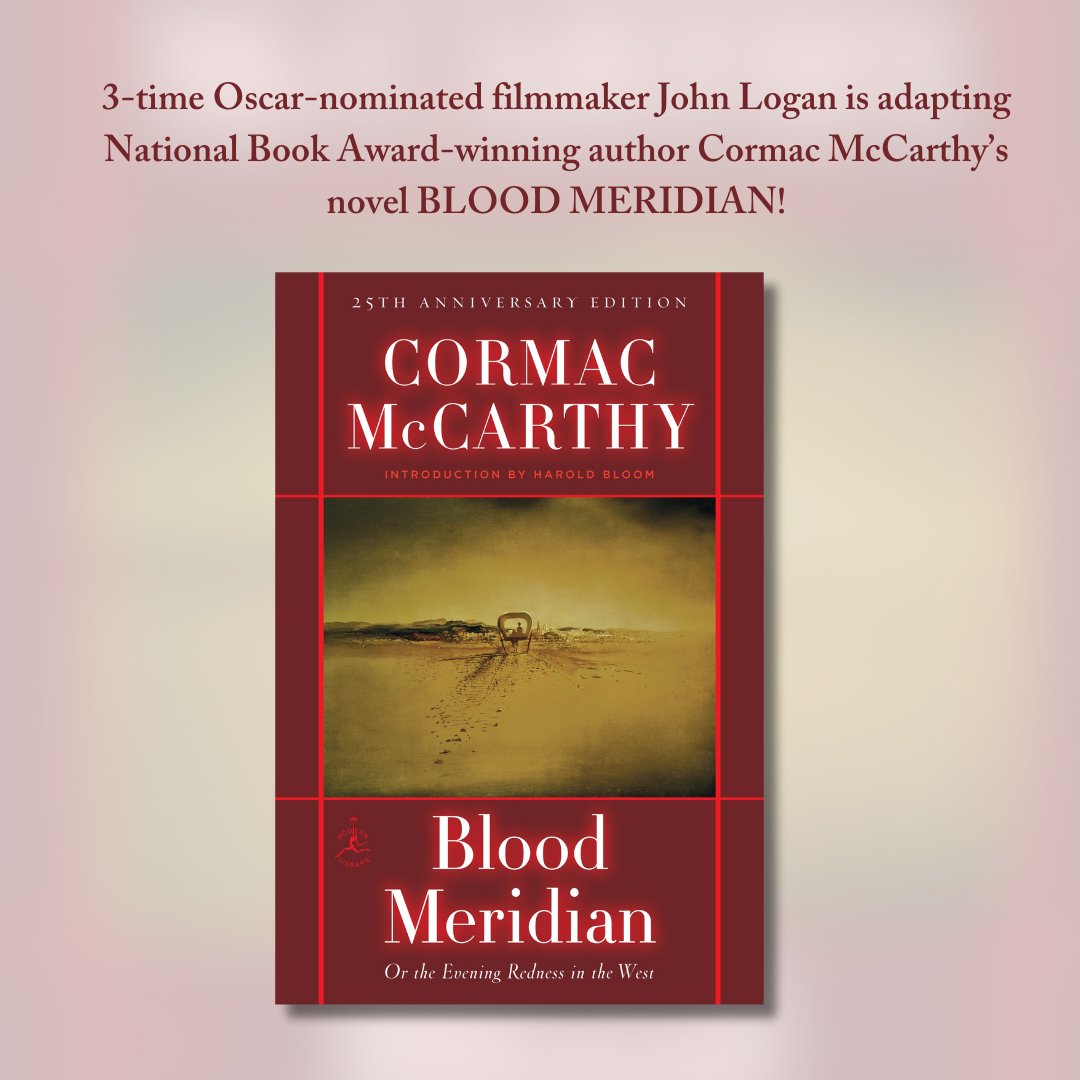 In exciting news, the legendary, New York Times bestselling & Pulitzer Prize–winning author Cormac McCarthy’s epic novel BLOOD MERIDIAN is being adapted into a movie. Read the book while we wait for the movie: penguinrandomhouse.com/books/110472/b… Read the article: deadline.com/2024/04/john-l…