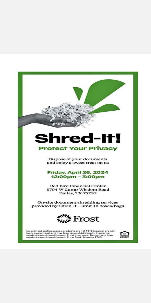 RedbirdDPD's tweet image. #NationalVolunteerWeek ROC assiting @FrostBank -RedBird at Frost Bank's Shred it event. Shredding the love for the community.  @DallasPD @DPDCA