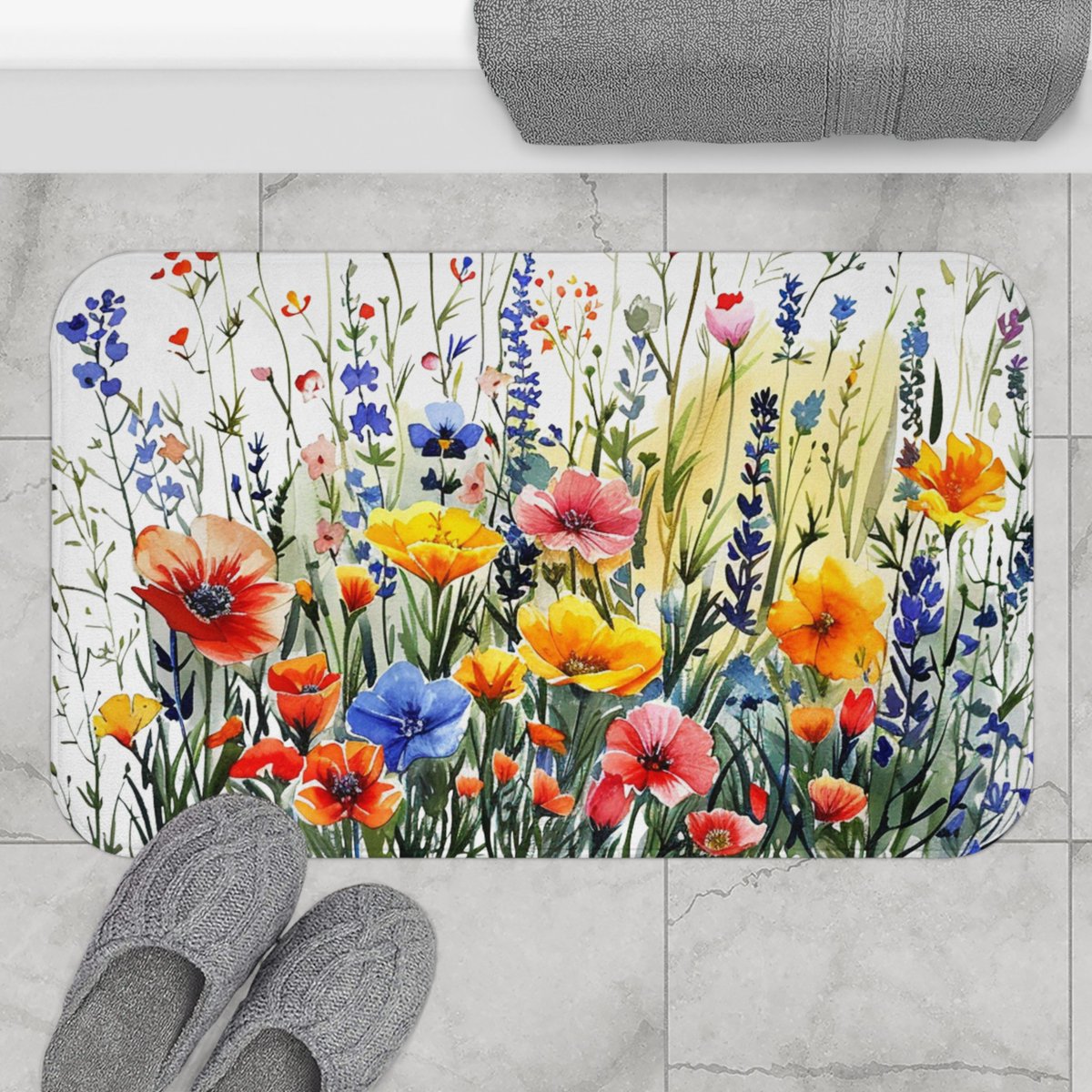 Wildflowers Bath Mat | Colorful Floral Bathroom Décor | White by InfiitePrints etsy.me/3Ug8Fj4 via @Etsy