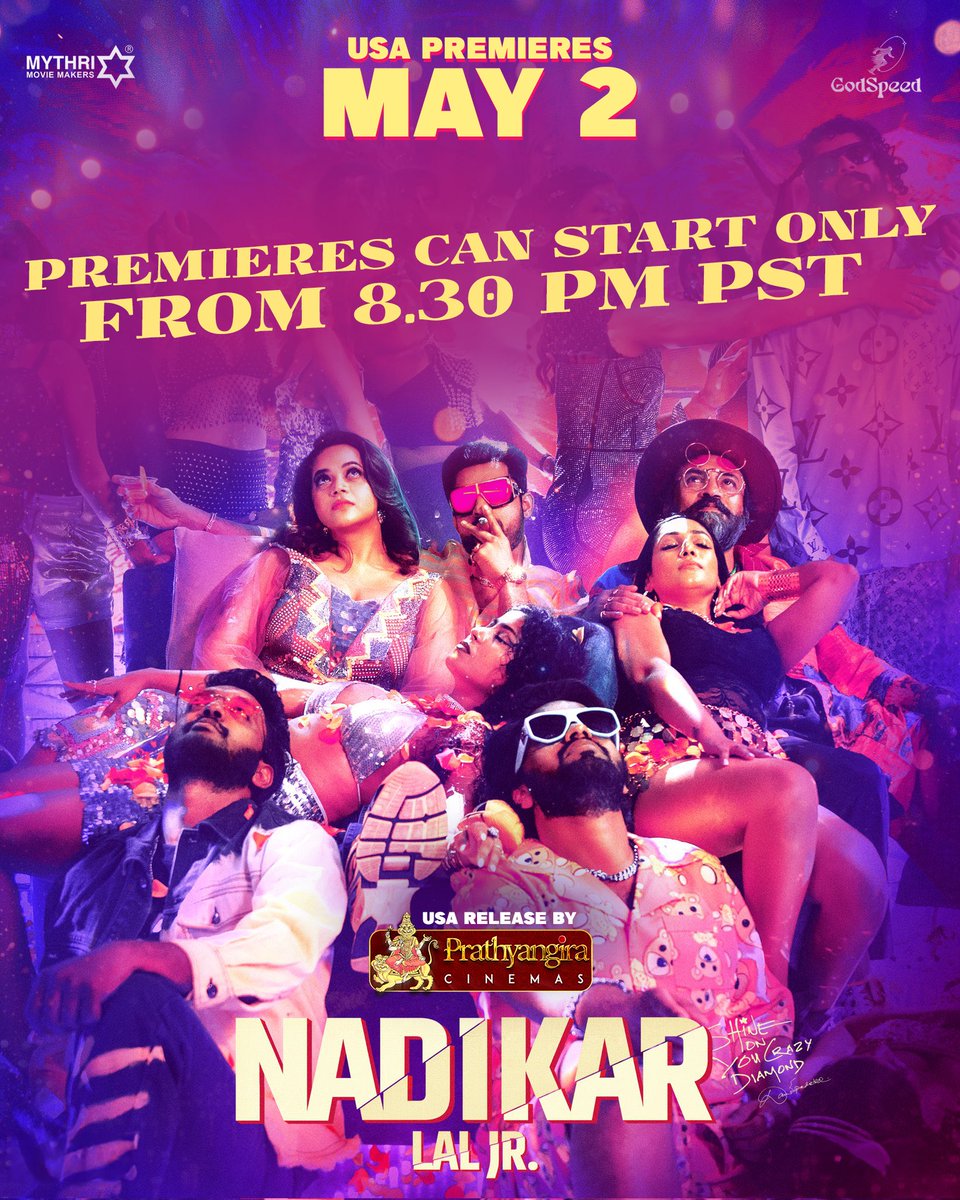 #Nadikar Premieres will take off from 8:30PM PST on May 2nd!! 💥💥 A wild crazy adventures ride awaits ❤️ #ShineOnYouCrazyDiamond @ttovino @SoubinShahir @Godspeedoffcl @IamLalJr @thinkmusicindia @kjobkurian @Truthglobalofcl @MythriOfficial @PrathyangiraUS