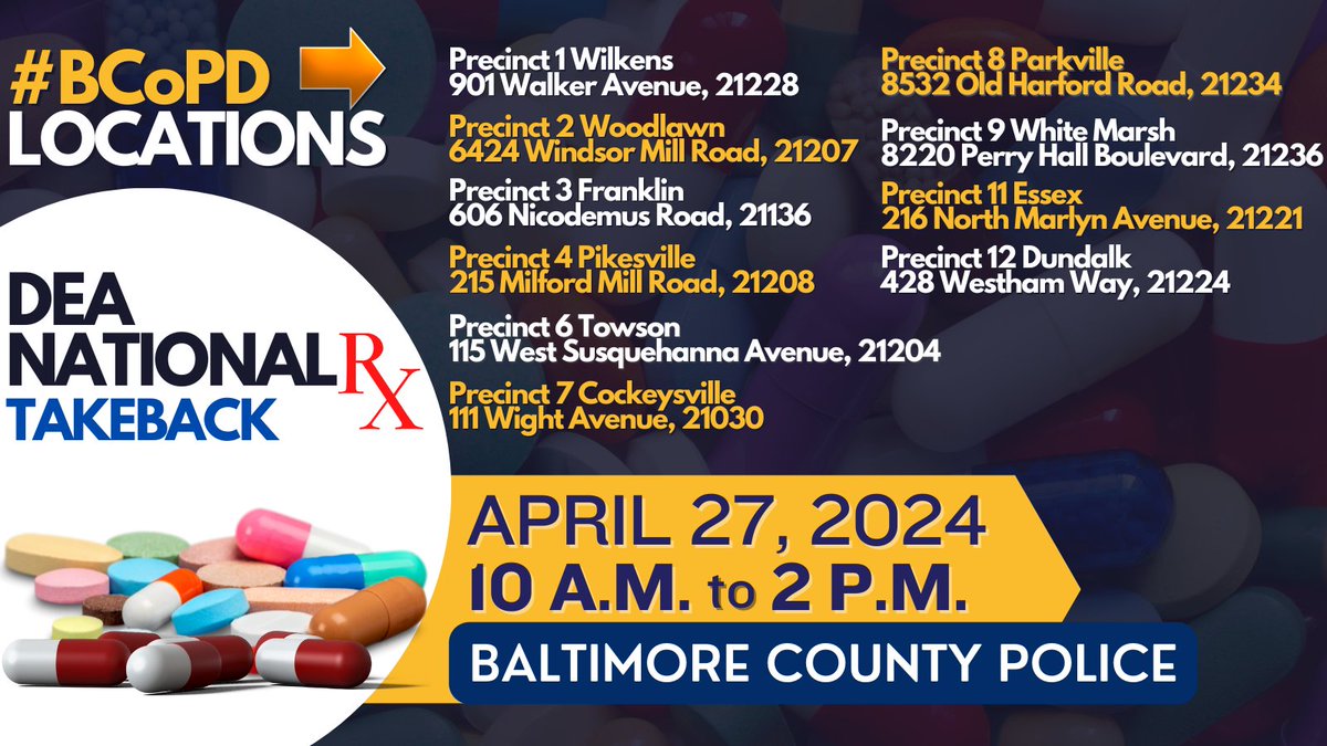 What are you doing this Saturday? #BCoPD encourages you to bring your unused and expired medications to a Drug Drop Box located at each of our 10 precincts.