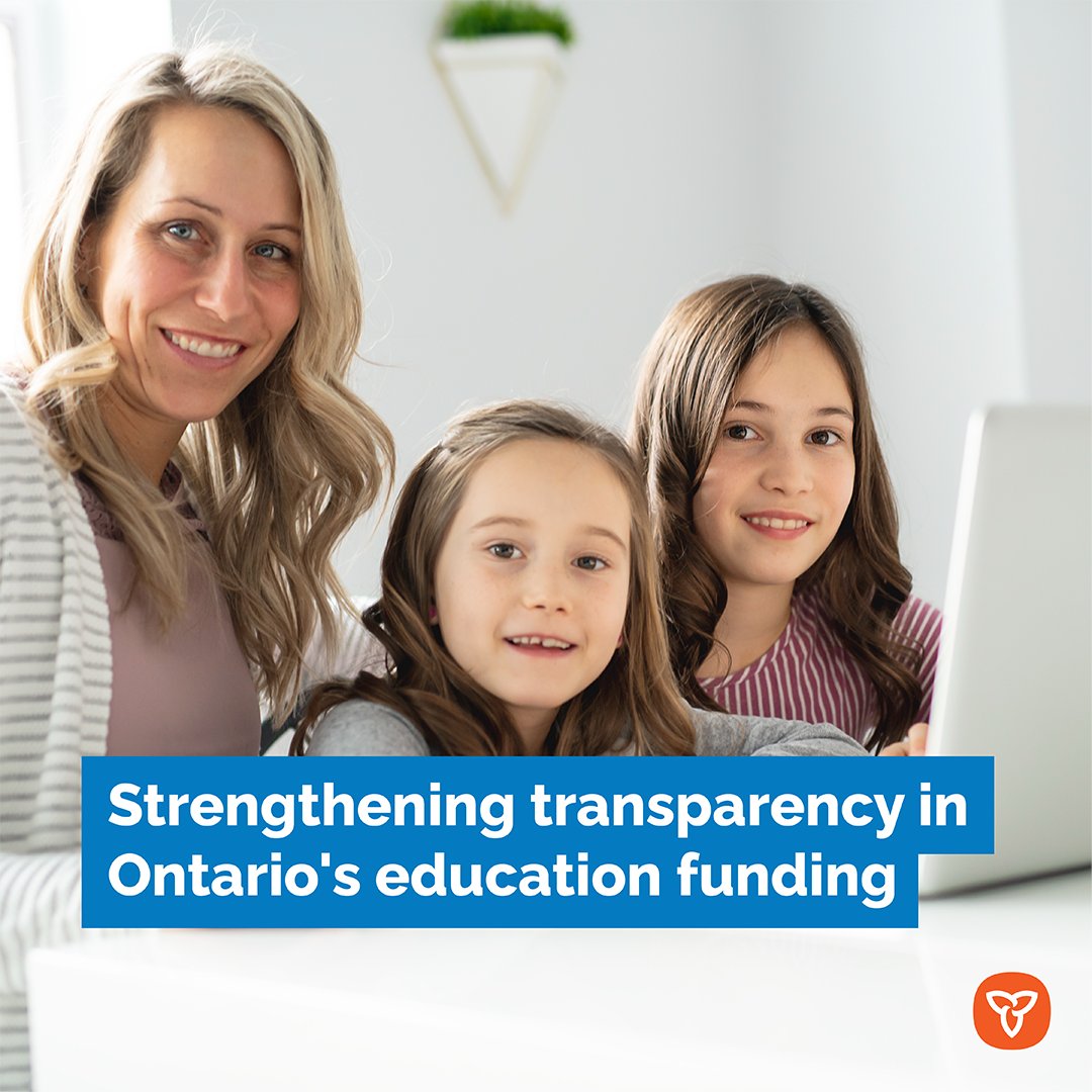 Delivering transparency to parents when it comes to #EducationFunding We want you to know about: 🔹 how we fund school boards 🔹 school board responsibilities 🔹 equity and priority areas Learn more: ontario.ca/schoolfunding #OntEd