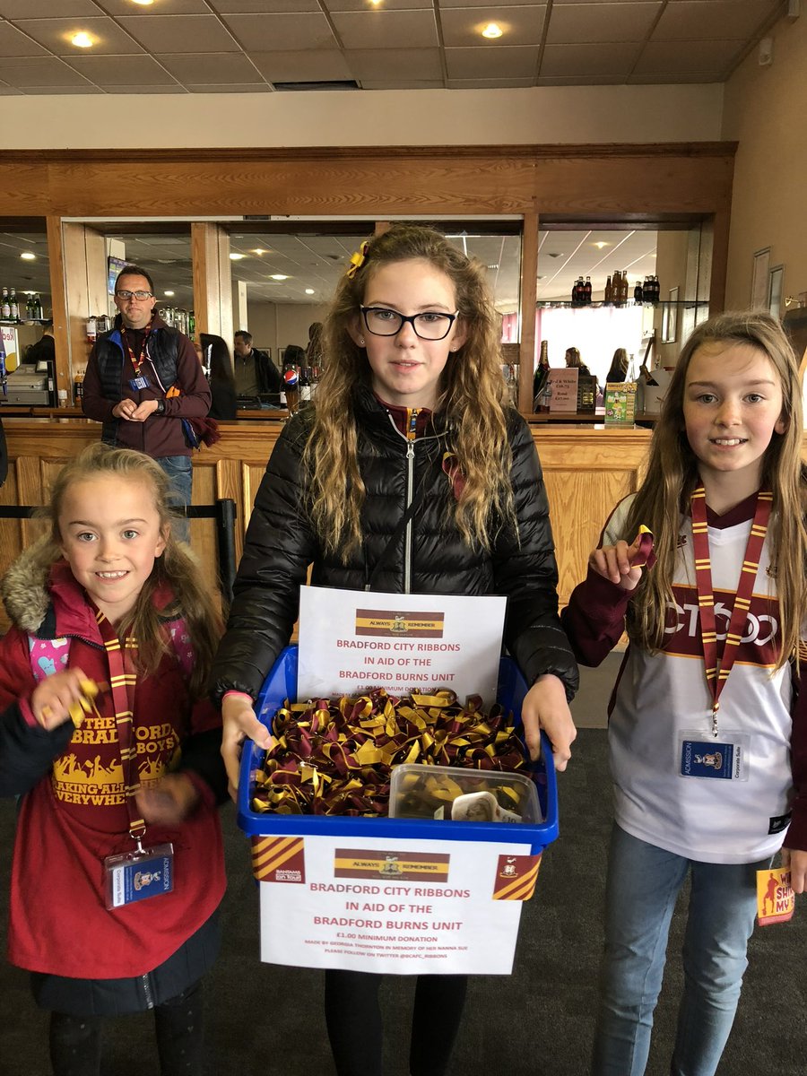 It’ll be Georgia’s 6th year raising funds for @BradfoBurnsUnit Just short of £20k raised from her ribbons and auctions during covid If you see her tomorrow dig deep for a cause that’s close to all us #BCAFC fans Immensely proud of what she has achieved 🎗️ @officialbantams