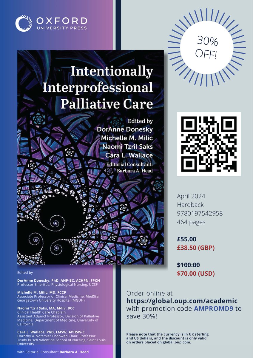 Published today: a #transdisciplinary group of 59 (!) co-authors came together to create the ultimate teamwork guide for palliative care clinicians. 🙌 #IntentionallyIP #hapc
Discount code below! global.oup.com/academic/produ…