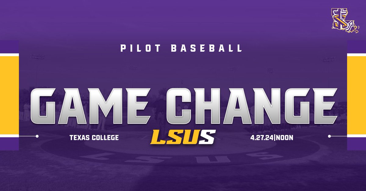 GAME CHANGE: The @LSUS_Baseball game with Texas College has been postponed because of weather. Here are the changes: 4/27/24: Double Header starting at Noon (Senior Day) 4/28/24: Single Game starting at Noon Additional Changes: 4/30/24 Game against Louisiana Christian Canceled