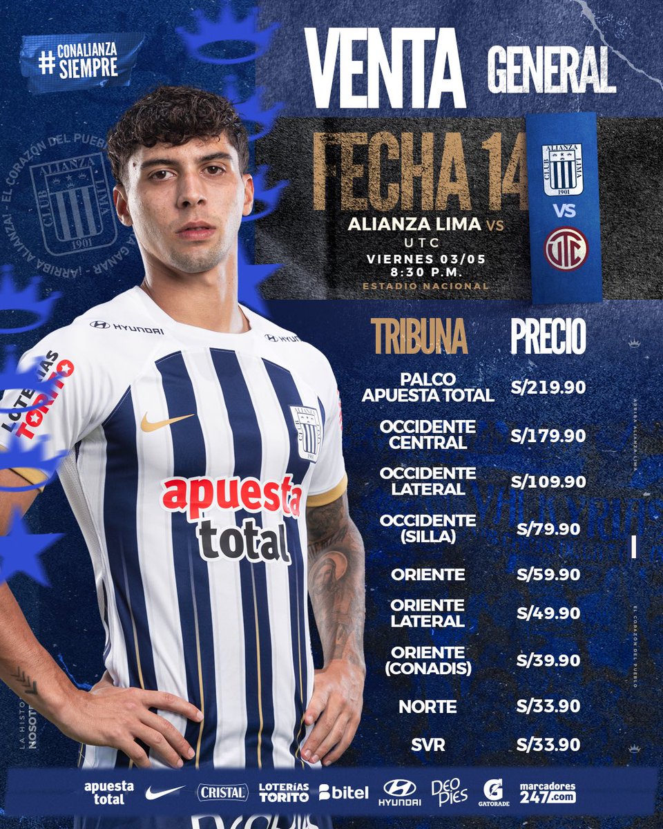 ¡𝗩𝗘𝗡𝗧𝗔 𝗚𝗘𝗡𝗘𝗥𝗔𝗟 𝗔𝗖𝗧𝗜𝗩𝗔! ✅ Blanquiazul, ya puedes acceder a la venta general de entradas para el partido ante @UTC_PagOficial. 🎟️➡️ prime.joinnus.com/detail/alianza… #ConAlianzaSiempre