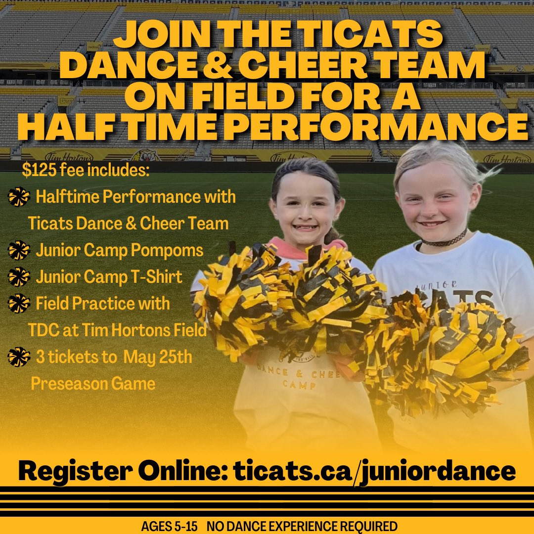 REGISTRATION IS OPEN! 🐯

🎫: ticats.ca/juniordance/

#HamOnt | #Ticats | #CFL