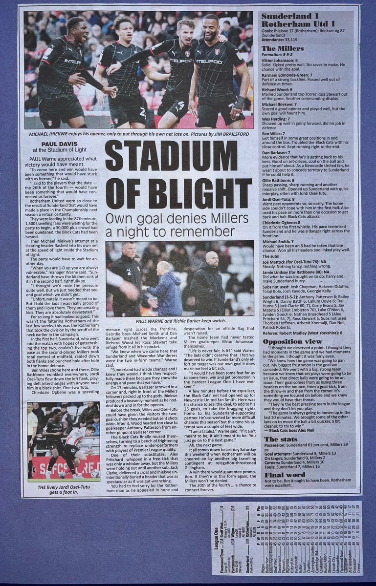 OTD 2022 Sunderland 1 Rotherham Utd 1 #rufc @RotherhamUnited Reports From⬇️ @paulm_davis @LeonWobYP @rothtisersport @yorkshirepost 26.4.22. 🏆🥈