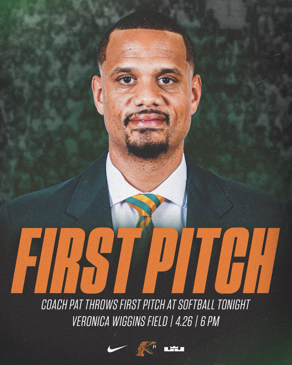 𝗙𝗜𝗥𝗦𝗧 𝗣𝗜𝗧𝗖𝗛 @CoachCrarey will be at @FAMU_Softball tonight to throw out the first pitch before our Rattlers take on Alabama A&M in their final weekend series. ⌚️ 5:45 PM 📍 Veronica Wiggins Field 🎟 FREE #FAMU | #FAMUly | #Rattlers | #FangsUp 🐍