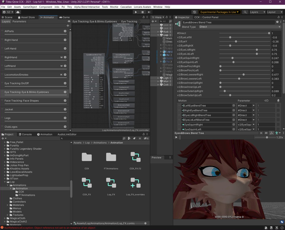 I'm literally dreaming about blend trees...

Slowly over the last couple weeks adding VRCFT's Unified Expressions for Face and Eye Tracking in VR for @WARFAREMCHINE's gorgeous Lop for use in VR
#ChilloutVR #VRChat #PCVR #MetaQuestPro