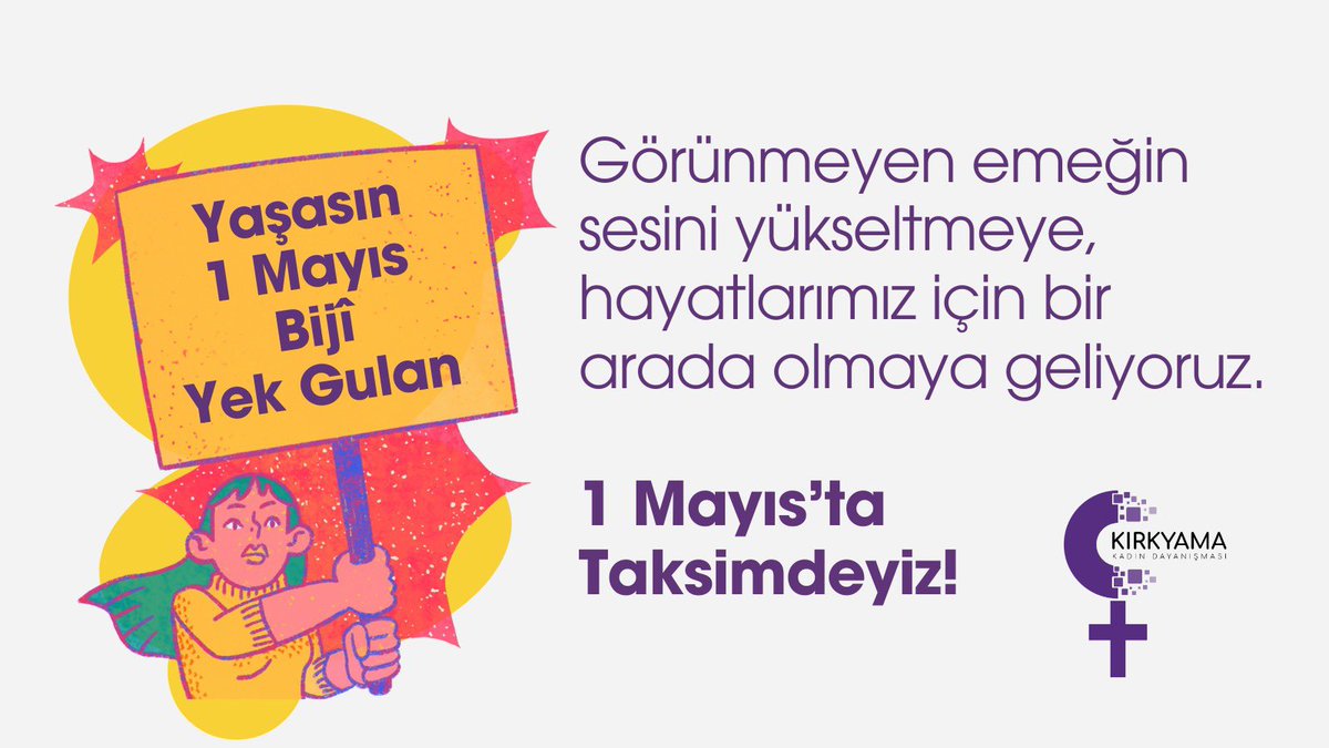 📣1 Mayıs’ta Taksim’deyiz! Görünmeyen emeğini sesini yükseltmeye, birbirimizden aldığımız güçle hayatlarımız için meydanlarda olmaya geliyoruz. Yaşasın 1 Mayıs Bijî Yek Gulan #1Mayıs #1Gulan